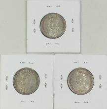 3 CANADIAN SILVER 25-CENT COINS