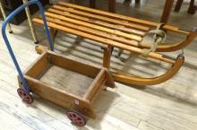 WOODEN SLED AND BABY WALKER