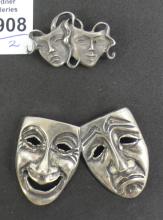 2 THEATRICAL SILVER BROOCHES