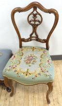 PAIR OF SIDE CHAIRS AND FOOTSTOOL