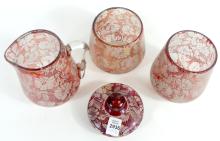 3PC. RUBY GLASS CONDIMENT SET