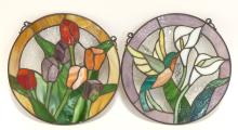 FIVE STAINED GLASS WINDOW PANELS