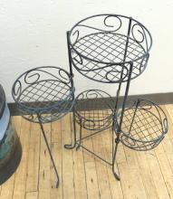 PAINTED MILK CAN AND WIRE PLANT STAND