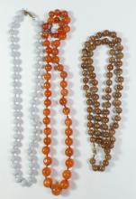 3 VINTAGE GEMSTONE BEAD NECKLACES