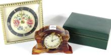 TWO VINTAGE CLOCKS & WATCH BOX