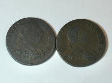 TWO GEORGE III HALF PENNIES