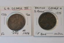 TWO GEORGE III HALF PENNIES