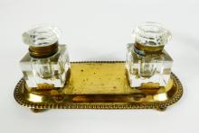 2 BRASS INKWELLS