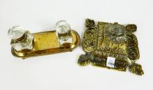 2 BRASS INKWELLS