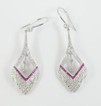 PAIR ELEGANT RUBY & DIAMOND FORMAL EARRINGS