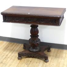 ANGLO INDIAN CARVED PADOUK CARD TABLE