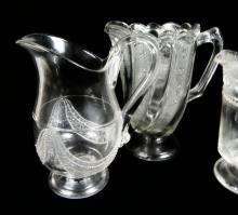 4 PATTERN GLASS LEMONADE PITCHERS