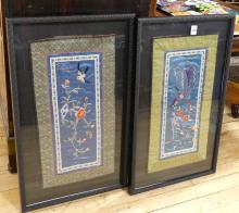 PAIR OF FRAMED CHINESE SILK PANELS