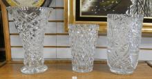 THREE LARGE CRYSTAL VASES