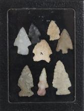 FRAME OF EIGHT BIRD POINTS, ALL PREHISTORIC