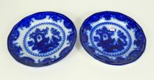 PAIR ANTIQUE FLOW BLUE PLATES