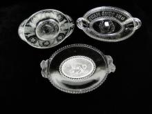 3 PATTERN GLASS BREAD TRAYS