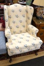 PAIR OF ETHAN ALLEN ARMCHAIRS AND FOOTSTOOL