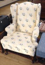 PAIR OF ETHAN ALLEN ARMCHAIRS AND FOOTSTOOL