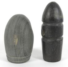 TWO STONE PIPE BOWLS MADE FROM SLATE