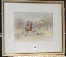 FRAMED "FOX HUNTING" WATERCOLOUR