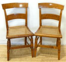 PAIR OF TIGER MAPLE SIDE CHAIRS