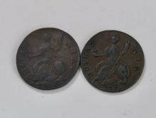 TWO GEORGE III HALF PENNIES