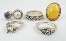 5 STERLING SILVER RINGS