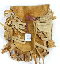 LEATHER FRINGED POUCH AND FISH HOOKS