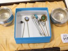 STICK PINS, OPEN SALTS AND BUTTER KNIVES