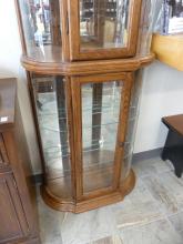 OAK CURVED GLASS CURIO CABINET