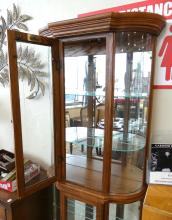 OAK CURVED GLASS CURIO CABINET