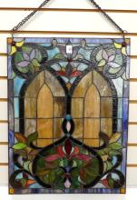 THREE STAINED GLASS WINDOW PANELS