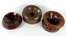 THREE POTTERY SPITTOONS