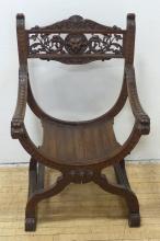 ANTIQUE CARVED MAHOGANY ARMCHAIR