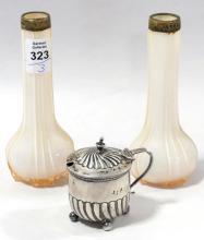 STERLING CONDIMENT AND PAIR OF VASES