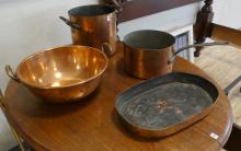 FOUR PIECES OF COPPER COOKWARE