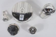 STERLING COMPACT, DRESSER JARS AND WINE STOPPER