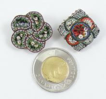 2 ANTIQUE MICRO MOSAIC BROOCHES