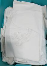 TWO BINS AND BOX OF LINENS