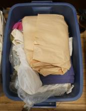 TWO BINS AND BOX OF LINENS