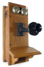 ANTIQUE OAK WALL TELEPHONE