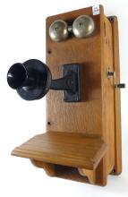 ANTIQUE OAK WALL TELEPHONE