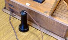 ANTIQUE OAK WALL TELEPHONE