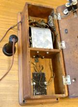 ANTIQUE OAK WALL TELEPHONE