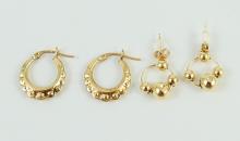 2 PAIRS GOLD EARRINGS