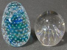 TWO SIGNED ART GLASS PAPERWEIGHTS