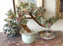 HARDSTONE TREE, GINGER JAR AND BOWL