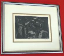 TWO OIL PAINTINGS AND ETCHING
