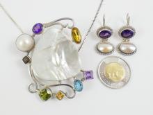 GEMSTONE PENDANT, CHAIN & EARRINGS